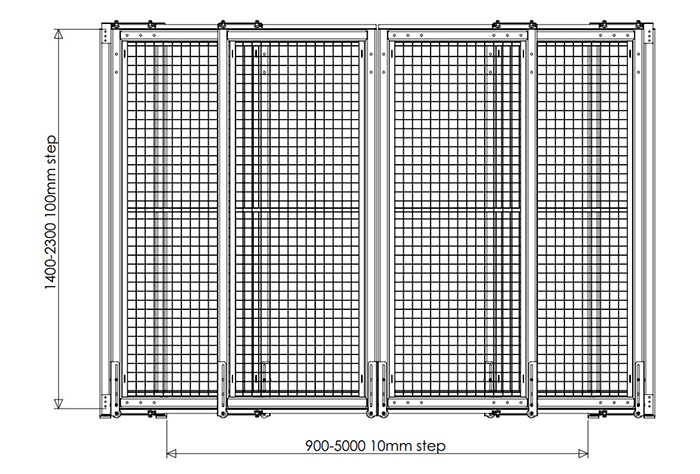 schematic view double floor sliding telescopic door garrantel